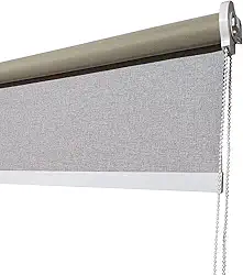 Persiana Rolo Blackout Linho Cinza (1,20L x 1,60A) Acabamento Branco (SEM BANDÔ) Pronta para Instalação