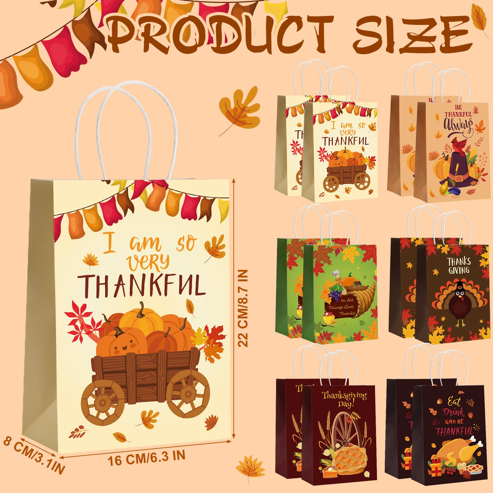 Frienda 120 Stück Thanksgiving-Geschenktüten Aus Kunststoff - Mit Griff, Truthahn-Design Für Süßigkeiten & Snacks