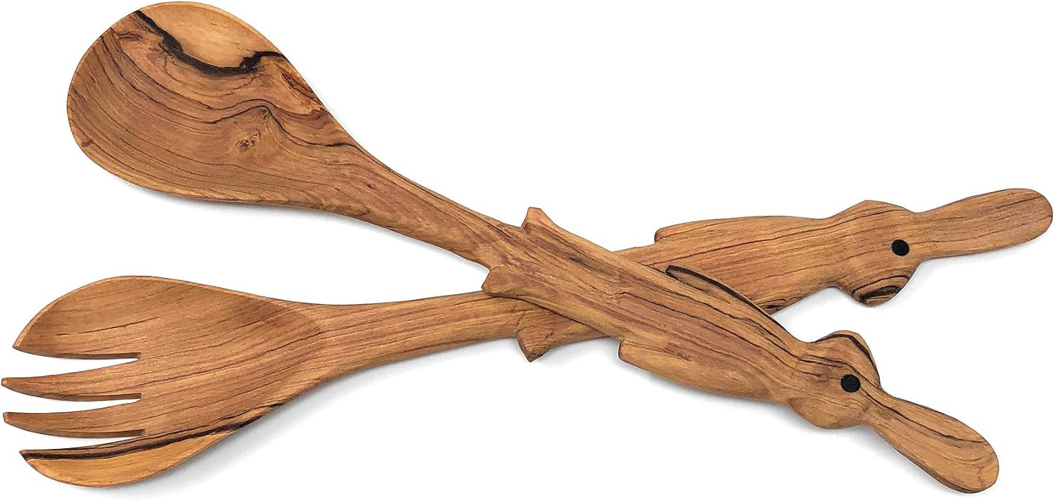 African Fair Trade Carved Mahogany Bunny Rabbit Salad Serving Set