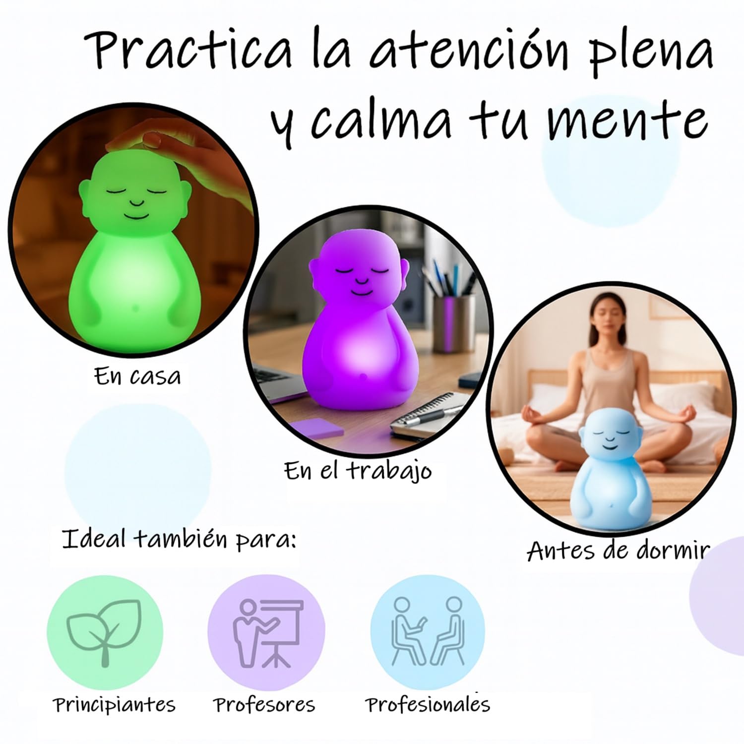 Lámpara ANTIESTRES Zen para Relax y Meditación guiada - Alivia estres, ansiedad y calma tu mente - Antiestres adultos para atención plena. Fidget toy. (BLANCO) | Apoyo para relajación y reducción del estrés.