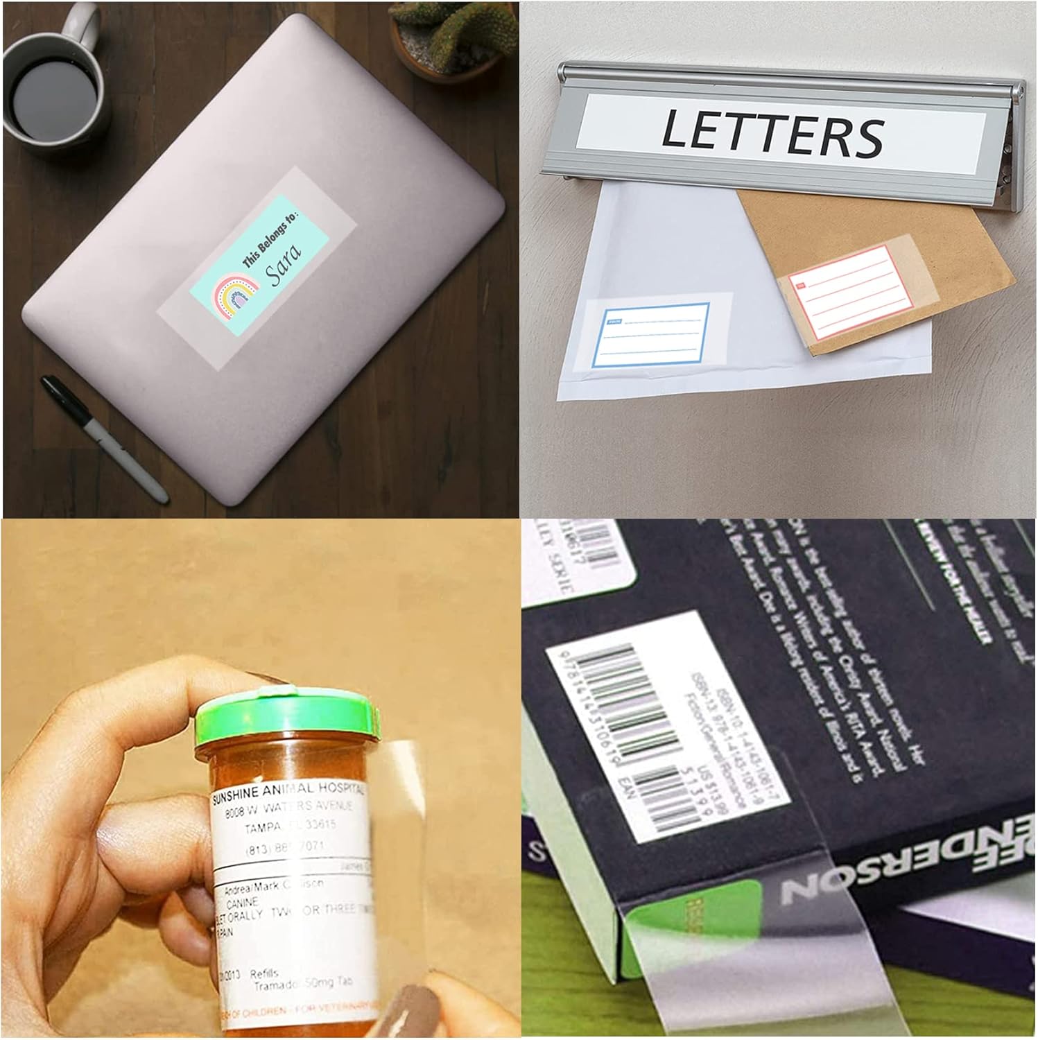 1000 Pcs Clear Waterproof Label Protector Shields-1 1/2"Hx3 1/2"W Gloss Finish Vinyl Transparent Address Library Book Repair Tape Label Rectangular Numbers Barcode Shields in Office Class Supermarket