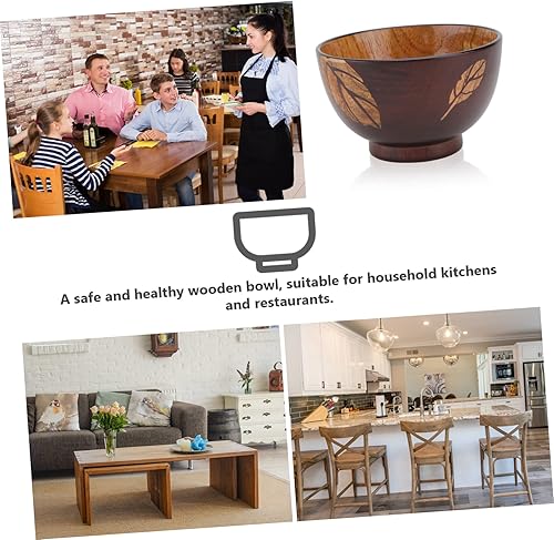 Miniatura 9 de DOITOOL Cuenco de madera con hojas para verduras, platos de cerámica, tazón de sopa de cerámica, cuencos de arroz, vajilla de madera, cuenco de