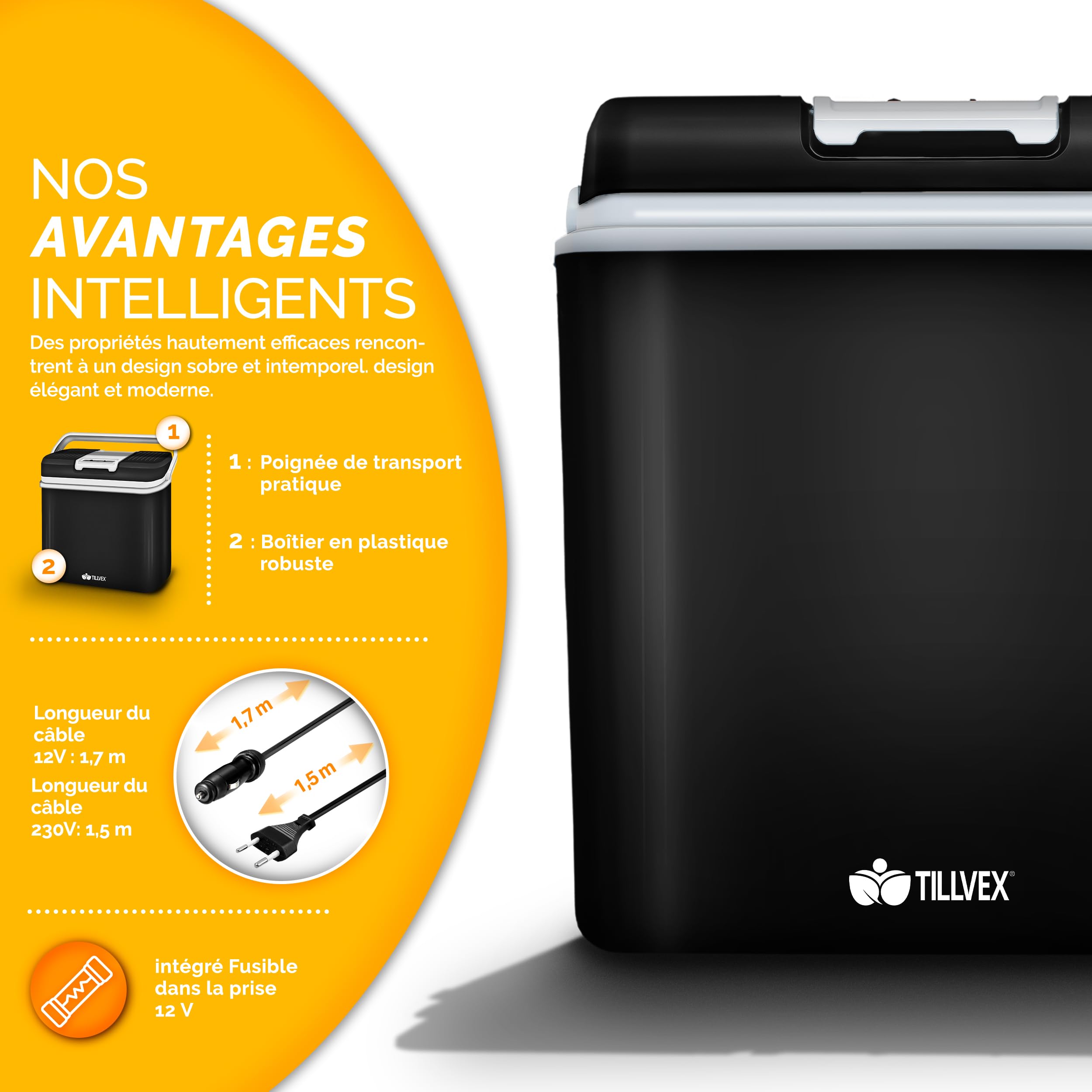 tillvex Glacière électrique 24L | Mini-frigidaire 230 V et 12 V pour Camping avec Voiture | refroidit et réchauffe |Mode ÉCO