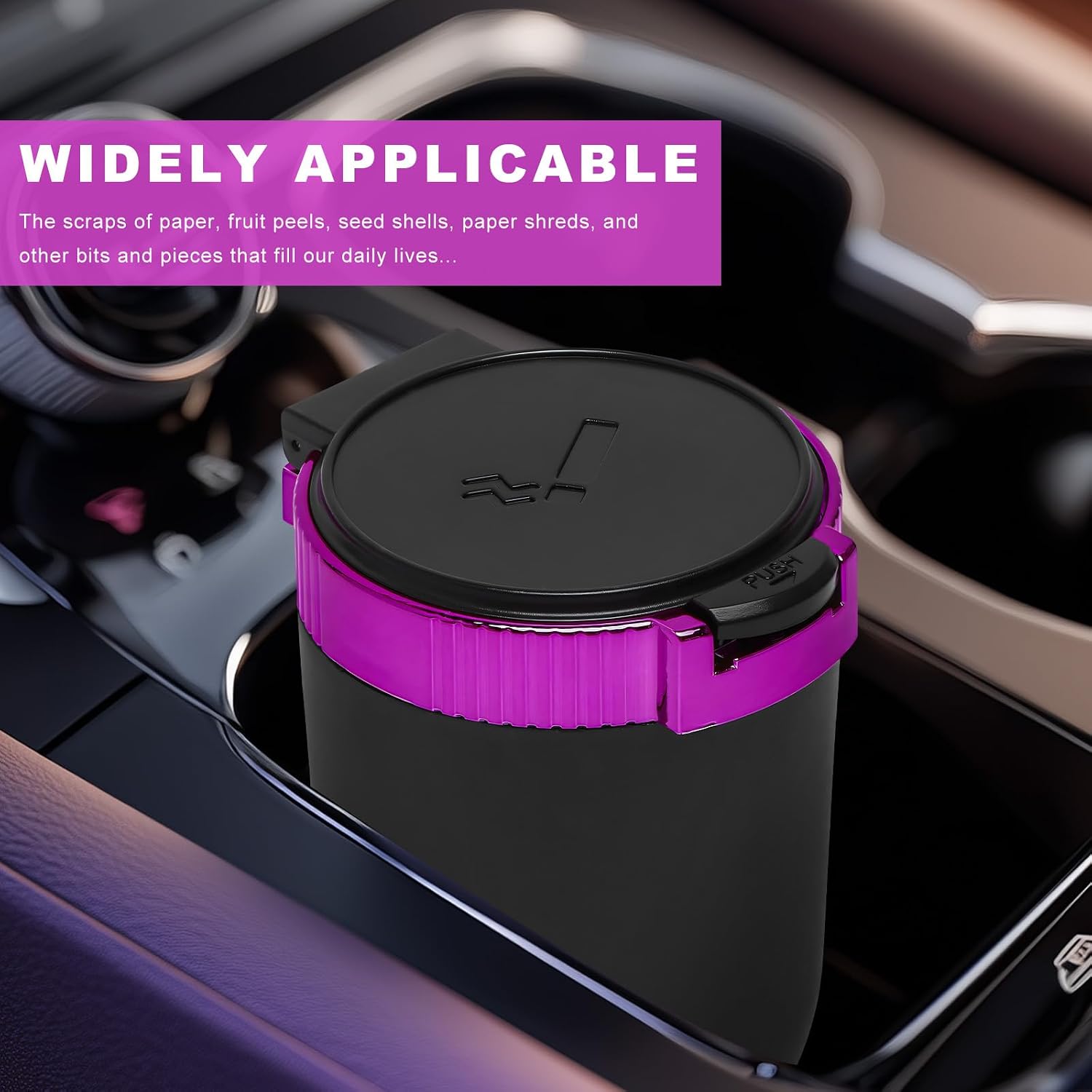 Car Ashtray with Lid, Multipurpose Cup Holder Ashtray Portable Vehicle Trash Can with LED Light, Smellproof Smokeless Ash Tray Detachable Garbage Can for Car Home Office (Purple)