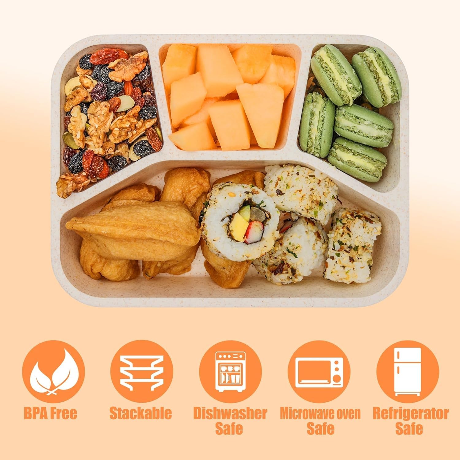 Bento Box z 4 przegródkami, bezpieczny pojemnik na żywność dla dzieci, dorosłych, idealny do szkoły, pracy, podróży (biały, różowy, niebieski, zielony)