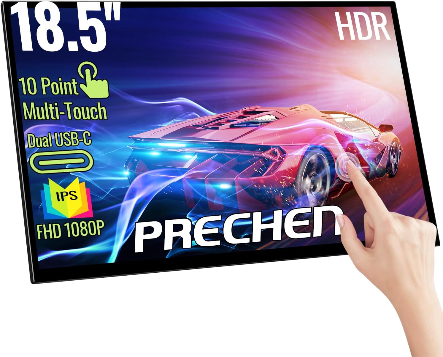 – Prechen Portable Touchscreen Monitor 18.5 Inch, HDR, 350cd/m², 1920x1080 Touch Display with HDMI USB C, 99% sRGB, Built-in Speakers, Kickstand & VESA,Travel Second Monitor for Laptop PC