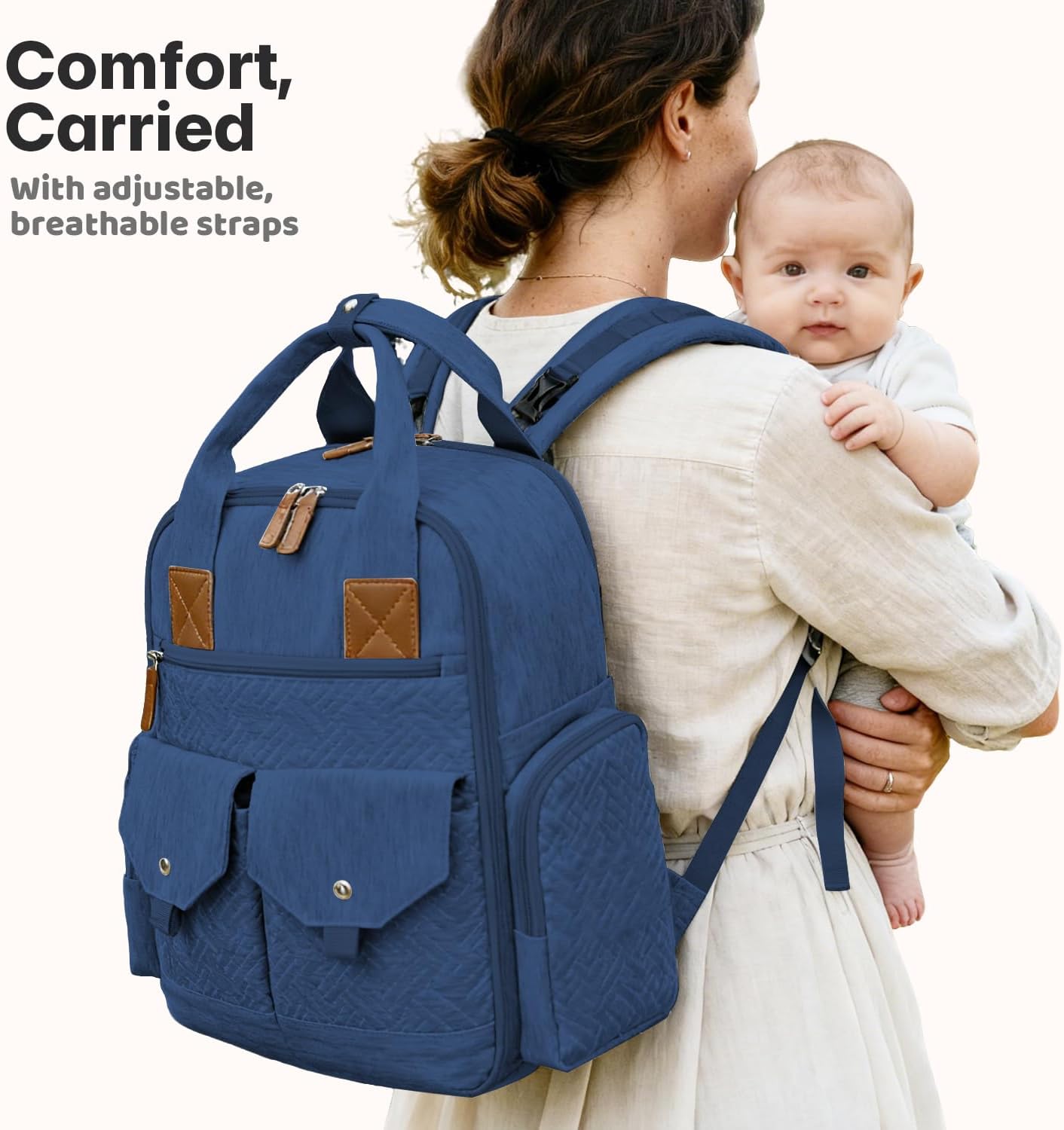 JSTPRO Diaper Bag Backpack - Large Diaper Bag with Portable Changing Pad as Baby Shower Gifts, Lightweight Waterproof Unisex Travel Baby Bag with 4 Insulated Pockets and Stroller Buckles, Dark Blue
