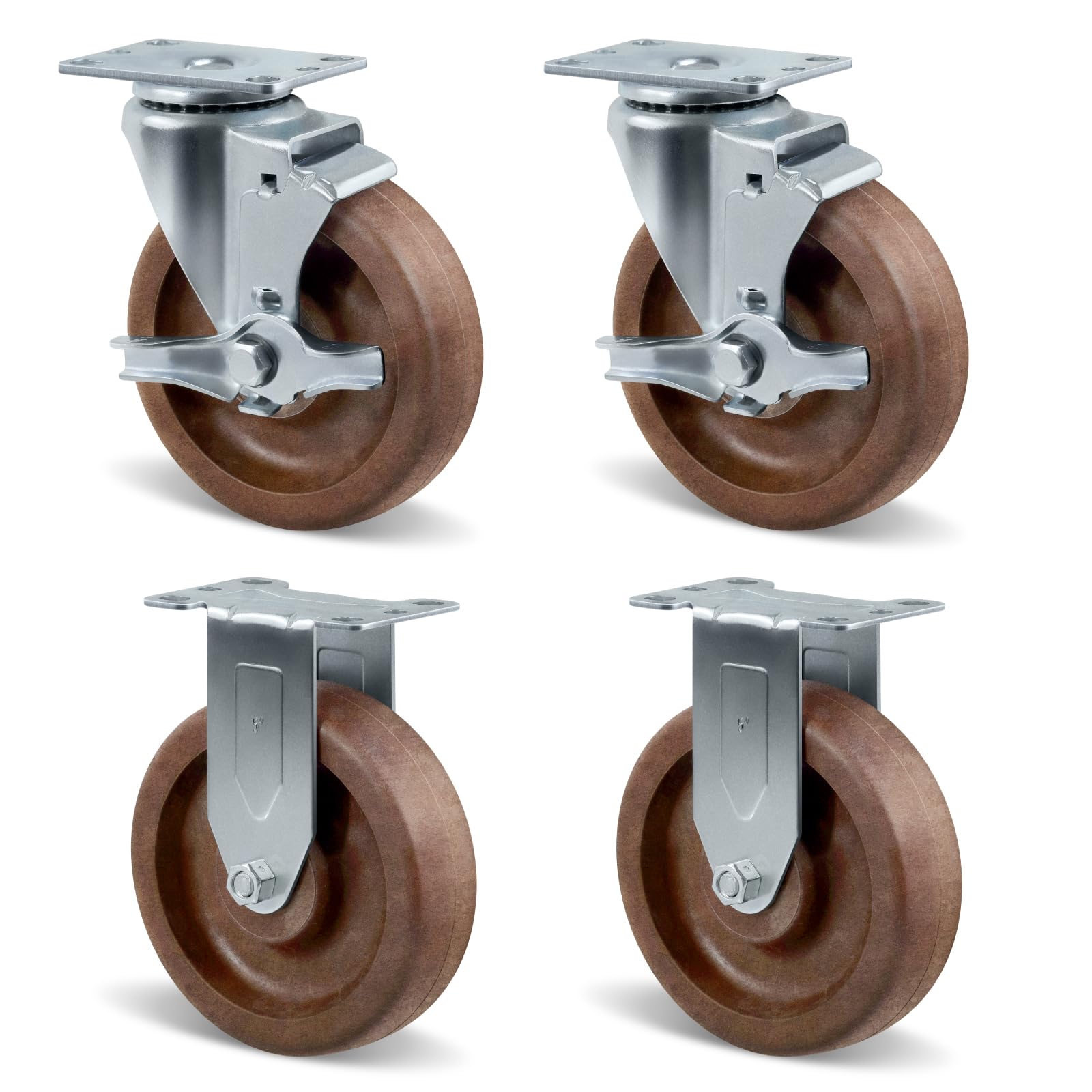 CWfutureparts 5" Hi-Temp Glass FiIled Nylon Casters, Heavy Duty Casters Set of 4, Industrial Caster Wheels for Commercial Kitchen, Bakery - 2800 lbs