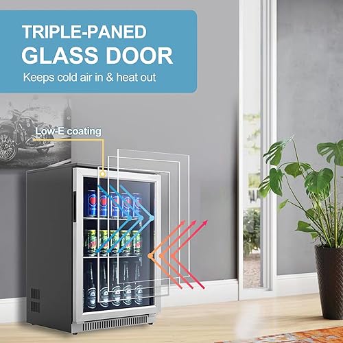 Miniatura 5 de WEILI Refrigerador de bebidas de 20 pulgadas con puerta de vidrio, mini refrigerador de 120 latas con luz LED azul para vino de cerveza de soda,