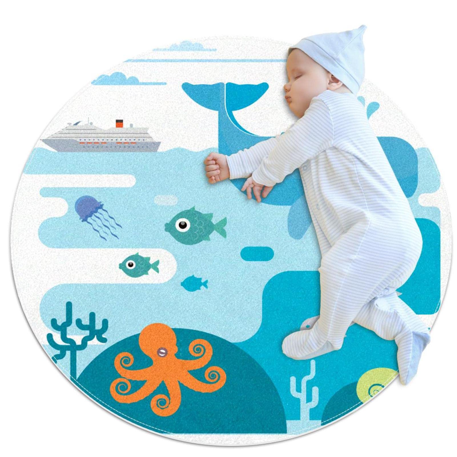 Tapis de jeu pour enfants JDEZ tapis rond baleine doux anti froid sol