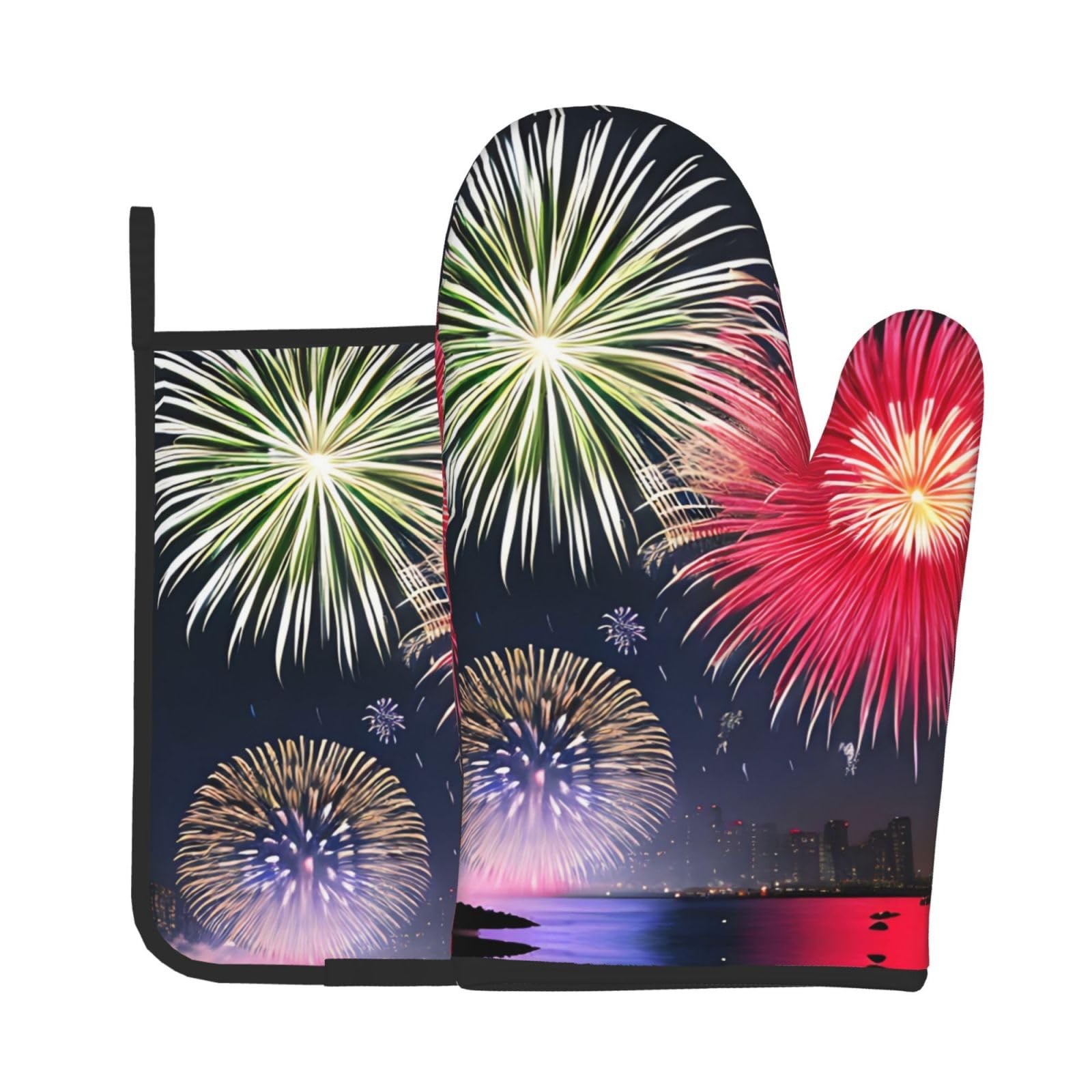 Oven Mitts and Potholders Set of 2 for Kitchen Baking Cooking GraySplendid Fireworks Thick and Durable