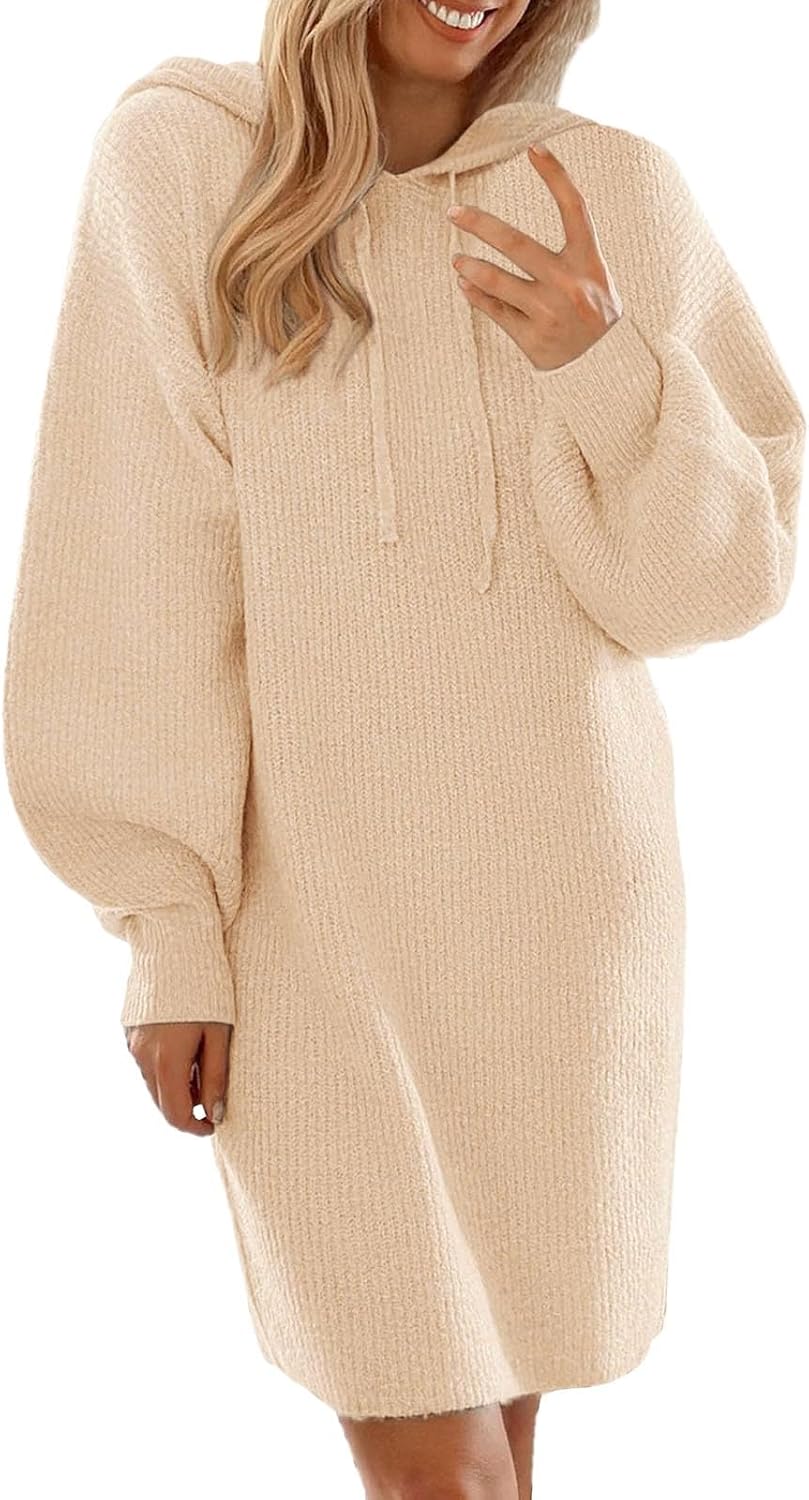 Damen Hoodie Kleid Lang - Kapuzenpullover Einfarbig | Oversize Sweatkleid