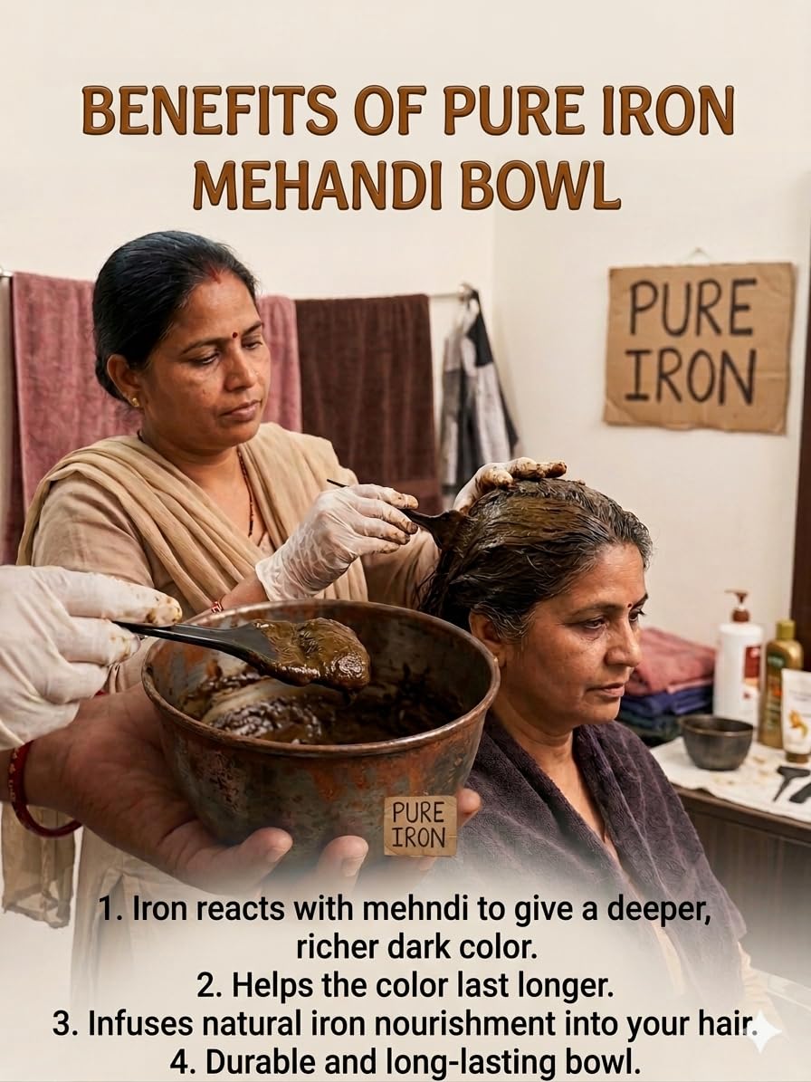 Iron Henna Bowl Mehandi Katora Heena Kadhai Kadai Karahi Durable Loha Katori for Mehendi Wok Kavala Ideal for Personal Salon & Spa Hair Mask Make in India- 7.5 inch (750ml)-picture-44