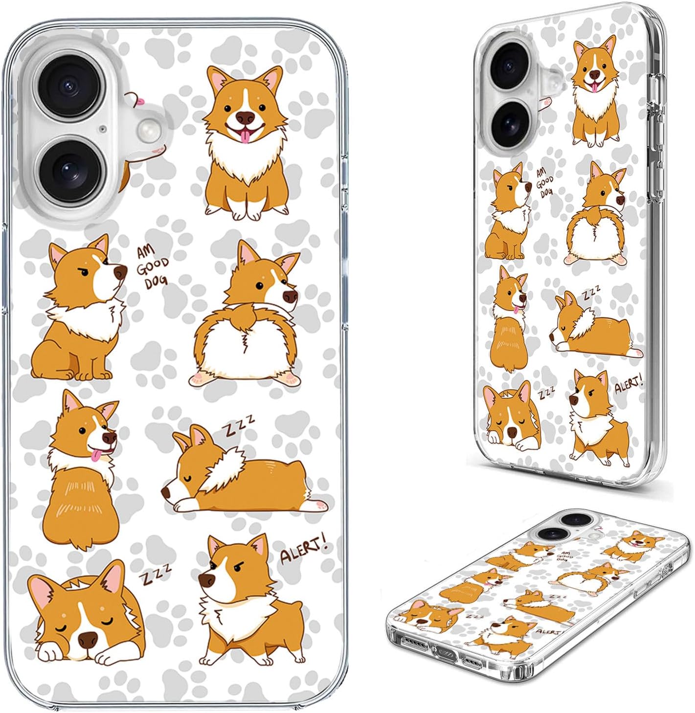 for iPhone 16 Case for Women Girl Men, Full Protective Shockproof Soft TPU Clear Slim Phone Cover Cases with Design for iPhone 16 6.1,Cute Anime Cartoon Animal Pet Dog Corgi