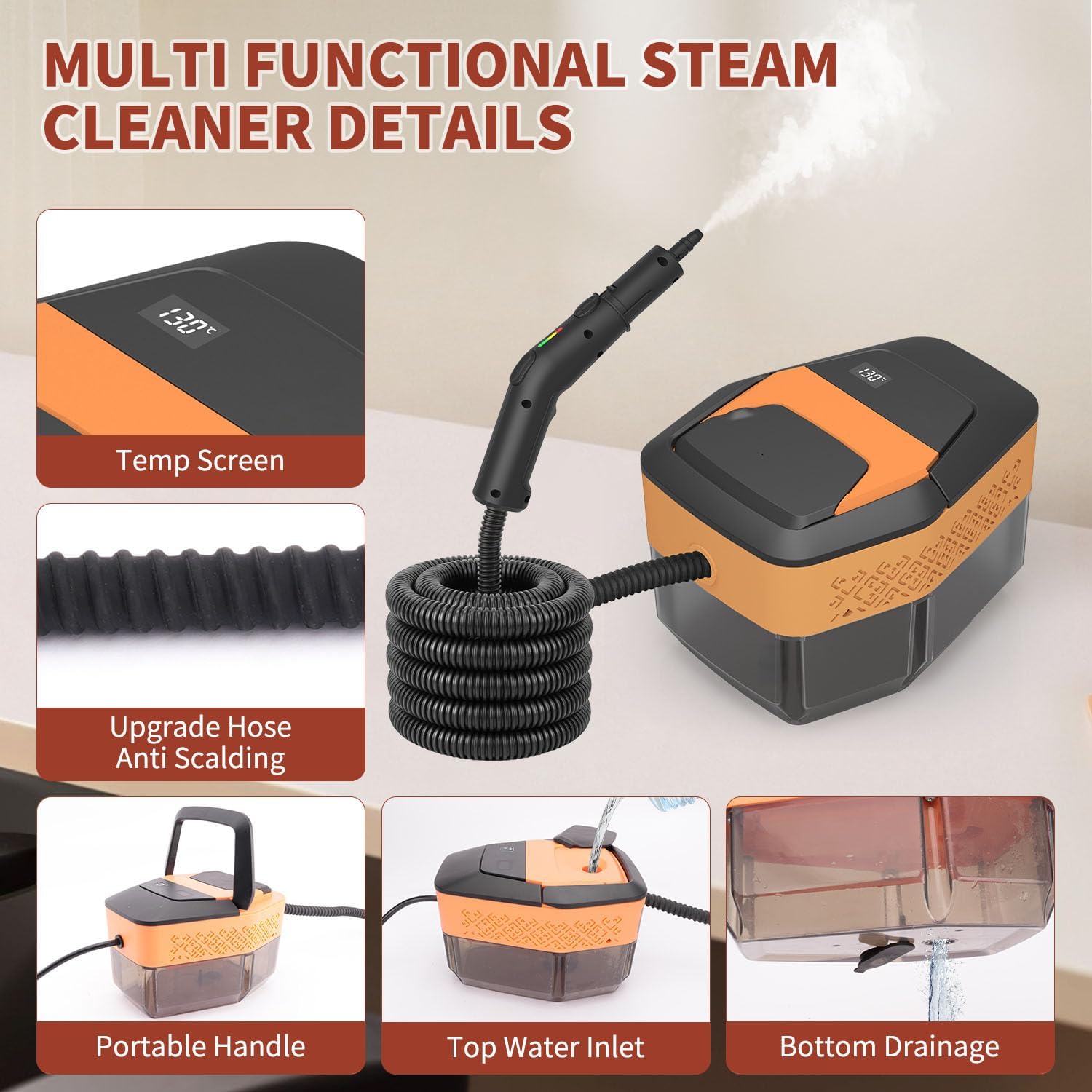 Steam Cleaner,3-Level Adjustable Handle,15s Heat-Up,60.87oz Tank,2500W Portable Steamer for Cleaning with 10PCS Accessories,Steam Cleaner for Home,Car,Kitchen,Floor, Carpet, Tiles, Grout, Grease, Dirt