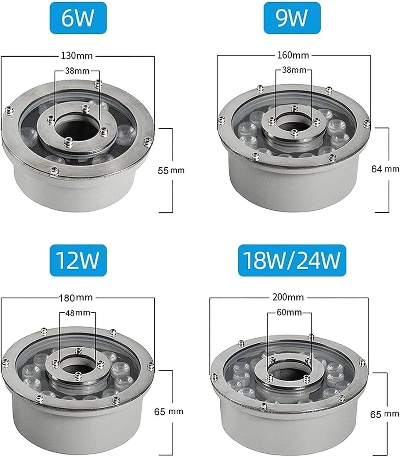 Poolbeleuchtung Ring RGB Unterwasser Licht Brunnen, Farbwechsel Licht Wasserabweisende LED, Tauchbare Landschaftsstrahler Unterwasser Teichbeleuchtung(18W(12V))