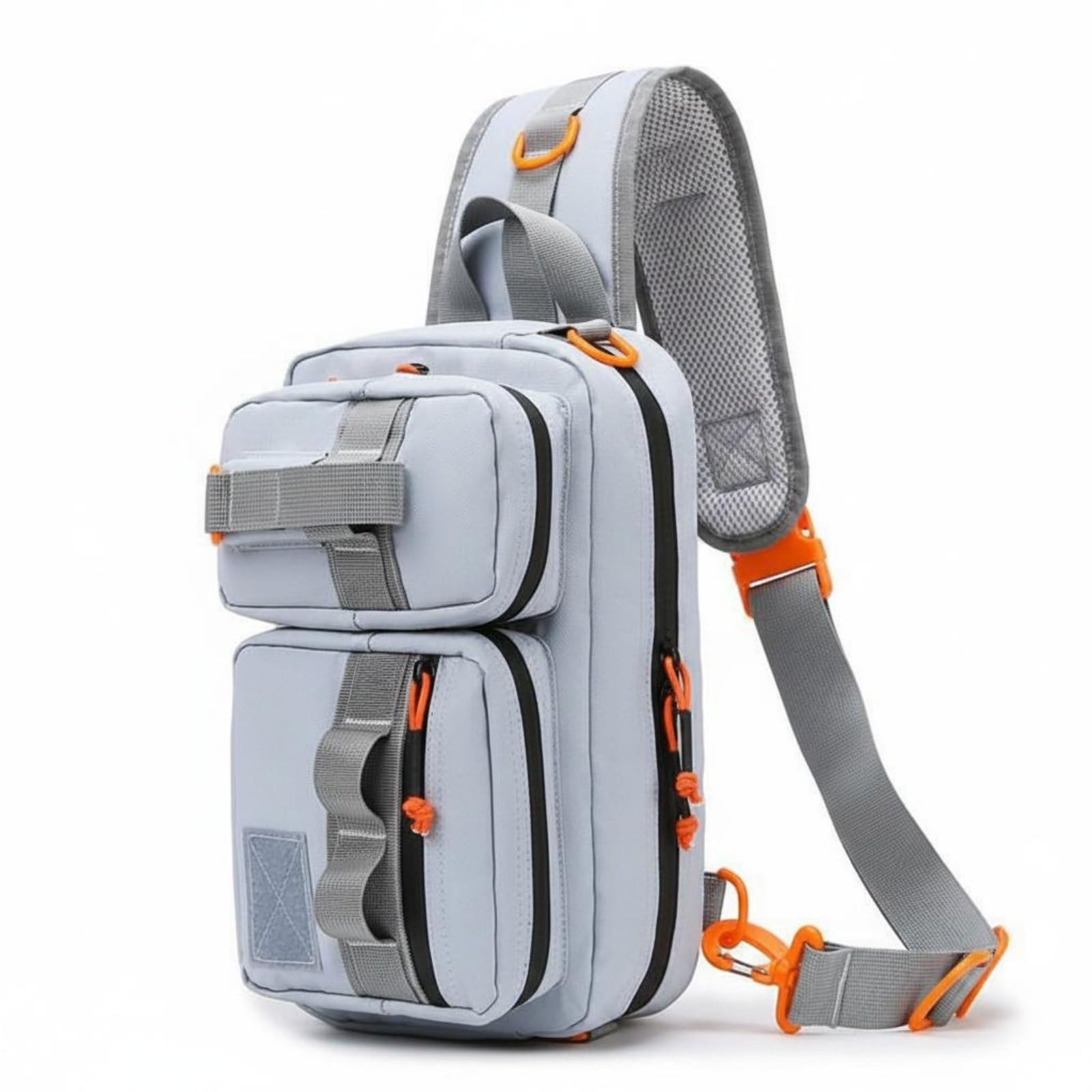 APIRILY Padded Mesh Back Rectangular Fishing Bag Zippered Pockets Multi-Pocket Fishing Bag Waist Belt Outdoor Carry Gear Adjustable Strap, Space Gray-image-33