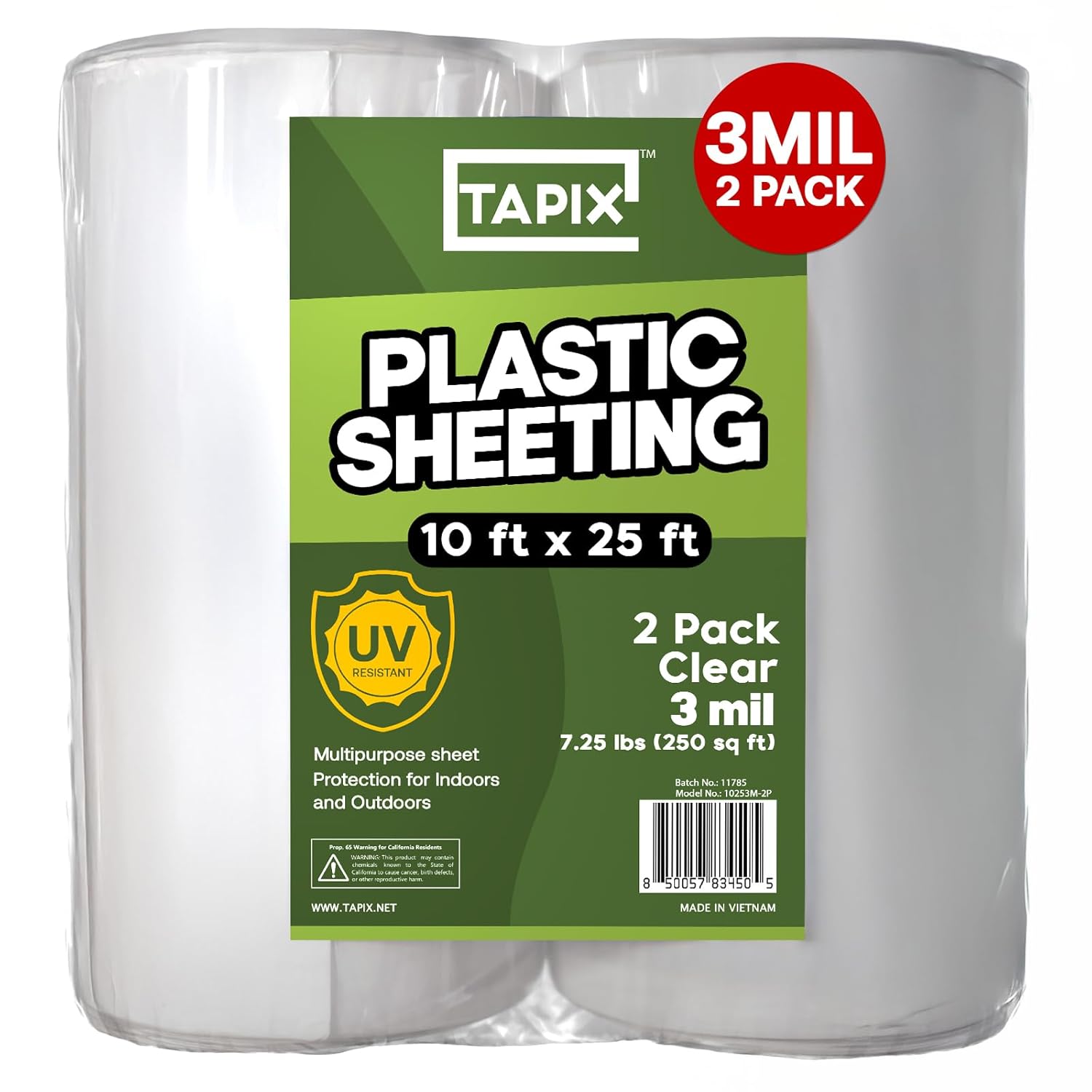 Product image of Plastic Sheeting (10' x 25') Long, 3 Mil (2 Pack) - UV Protection Poly Sheeting Polyethylene Film, Heavy Duty Greenhouse Plastic Sheeting