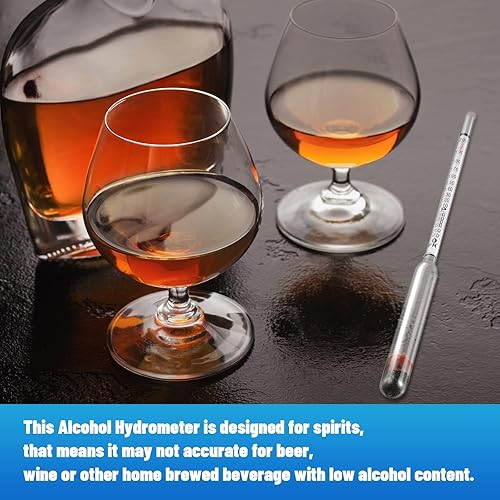 Miniatura 7 de 2 hidrómetros de vidrio, alcoholímetro a prueba de 0-200 y 0-100 tralle, probador de alcohol, hidrómetro de vidrio dispositivo de medición de