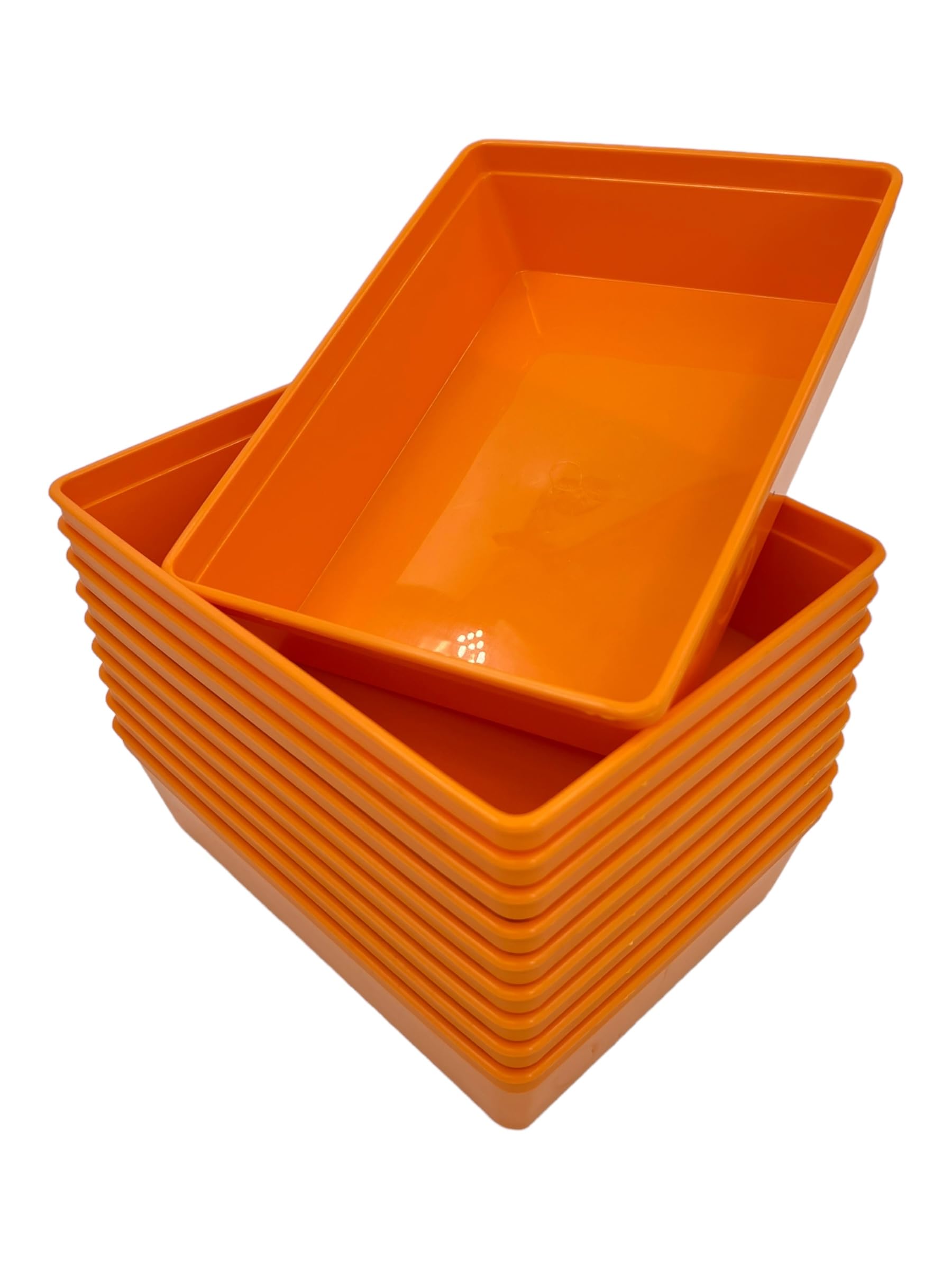 Plastic Activity Trays, Colours Kids Play Art Tray Crafts Toy Organizer Tray (Pack of 10) - UK Made (Tangerine, 20 x 15 x 5cm)