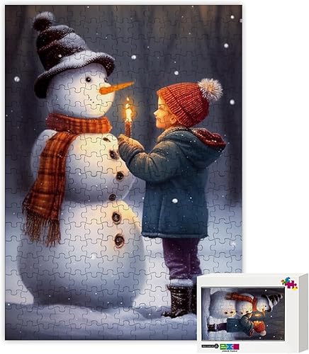 Miniatura 2 de Rompecabezas de Navidad 2023 muñeco de nieve y niña con temática navideña, juego de rompecabezas minimalista para adultos, 500 piezas de