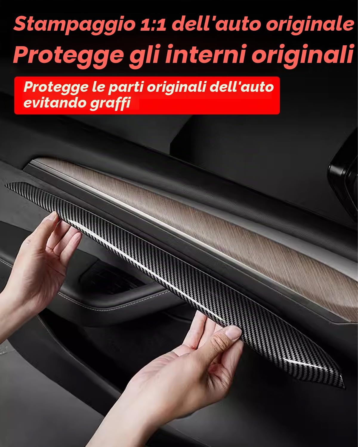 Copertura per cruscotto e rivestimento interno della portiera anteriore compatibile con Tesla modello 3/y (Motivo in fibra di carbonio lucida)