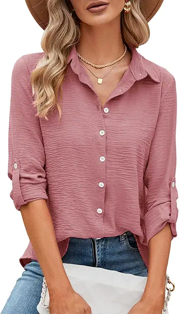 Damen V-Ausschnitt 3/4-Ärmel Chiffon Bluse - Høj Krave Lässiges Oberteil