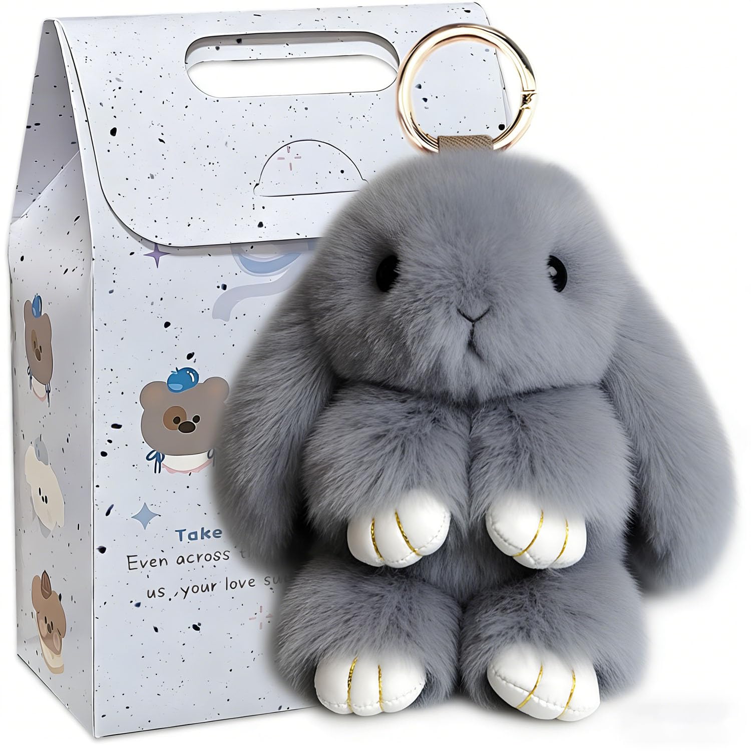 Keychain Clip,Keyring Cute Rabbit for Men Women,Key Chain Ring Holder Organizer for Home Car Keys Leather Handbags(Grey)
