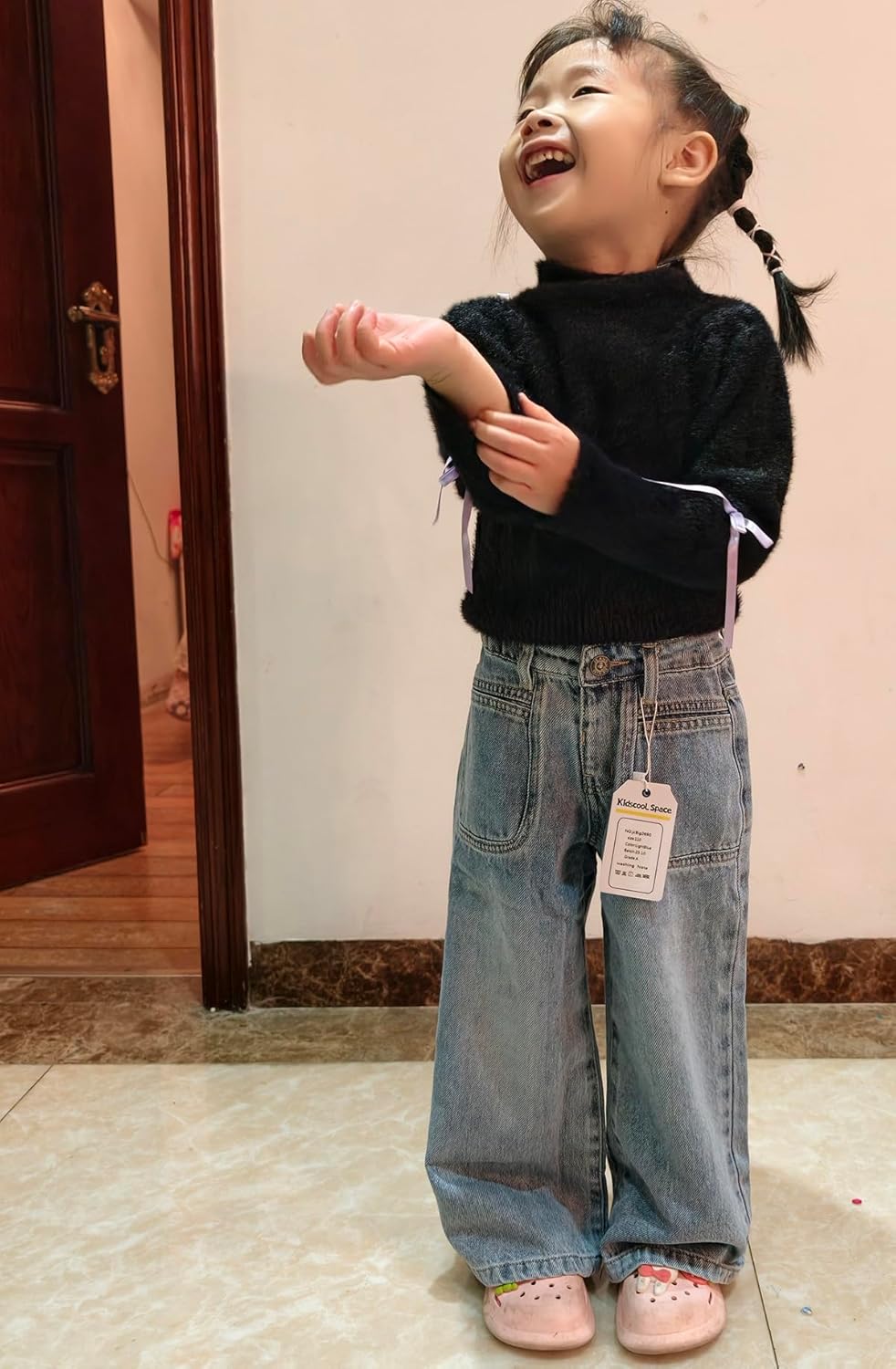 KIDSCOOL SPACE Girls Jeans, 12M-14T Wide-Leg Palazzo Denim Pants - Image 2