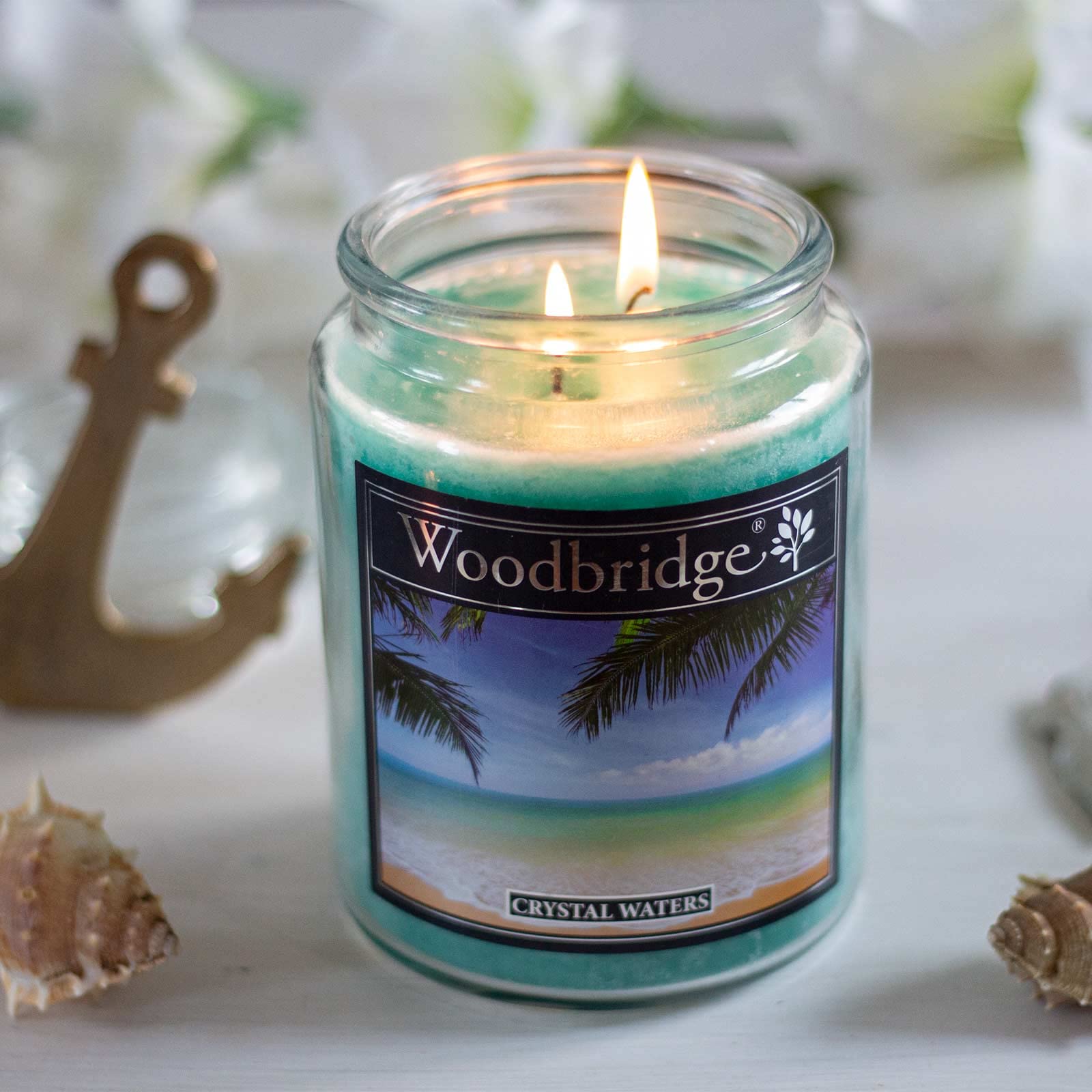 Woodbridge Große Duftkerze im Glas mit Deckel | Crystal Waters | Duftkerze Frisch | Kerzen lange Brenndauer | Raumduft für Zuhause