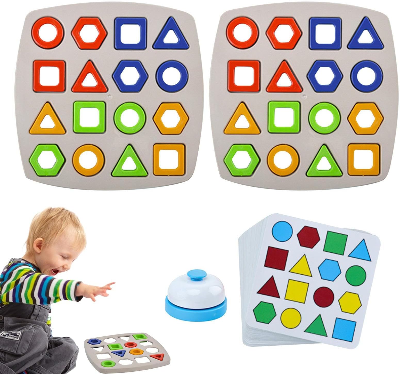 Shapes Toys | Geometric Board Brain Teaser Puzzle | with Bell Interactive Shape Sorting - for Up 3 Years Old Kids Boys Girls Teens Two Players Travel Birthday Preschool Color Learning