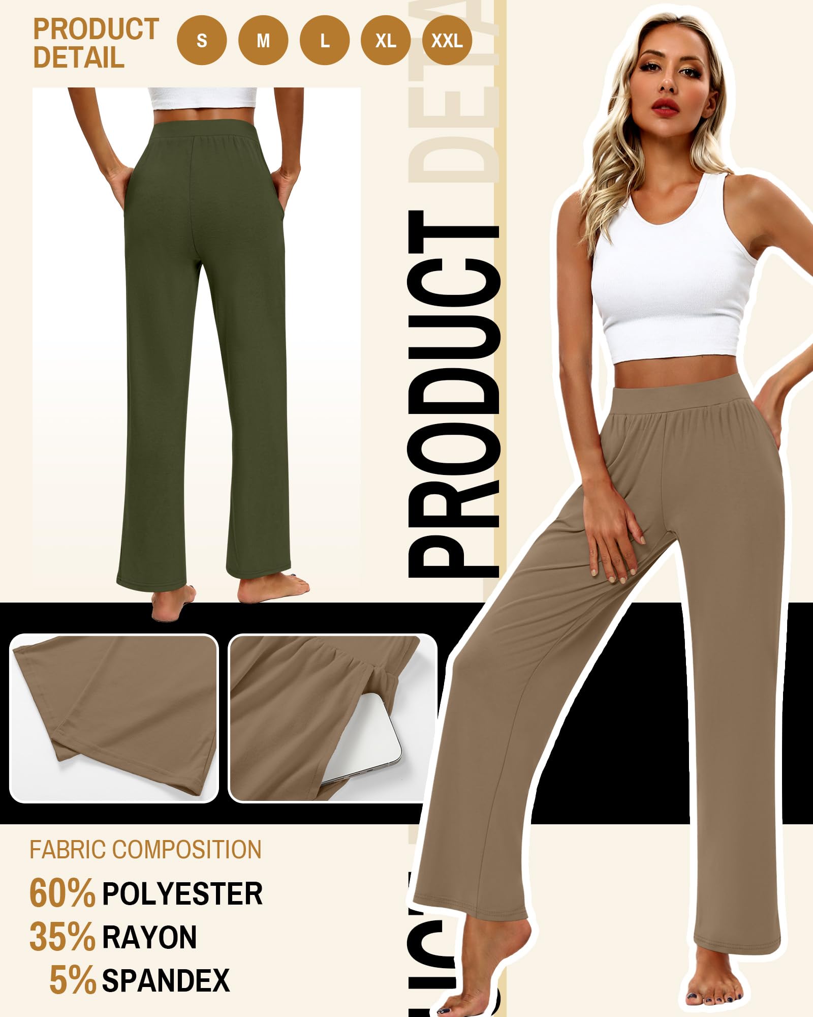 Geyoga Confezione da 3 Pantaloni da Casa da Donna con Tasche Gamba Larga Comodi Pantaloni da Relax Fluidi Ideali per Yoga