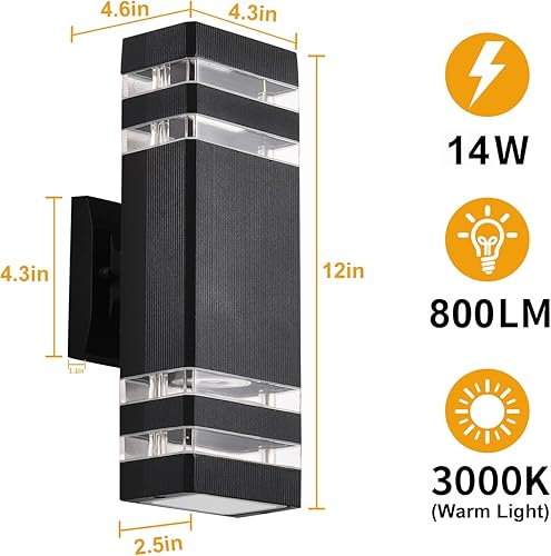 Miniatura 4 de DASTOR Paquete de 4 luces de pared para exteriores, modernas luces exteriores de montaje en pared para casa, aplique de pared de aluminio