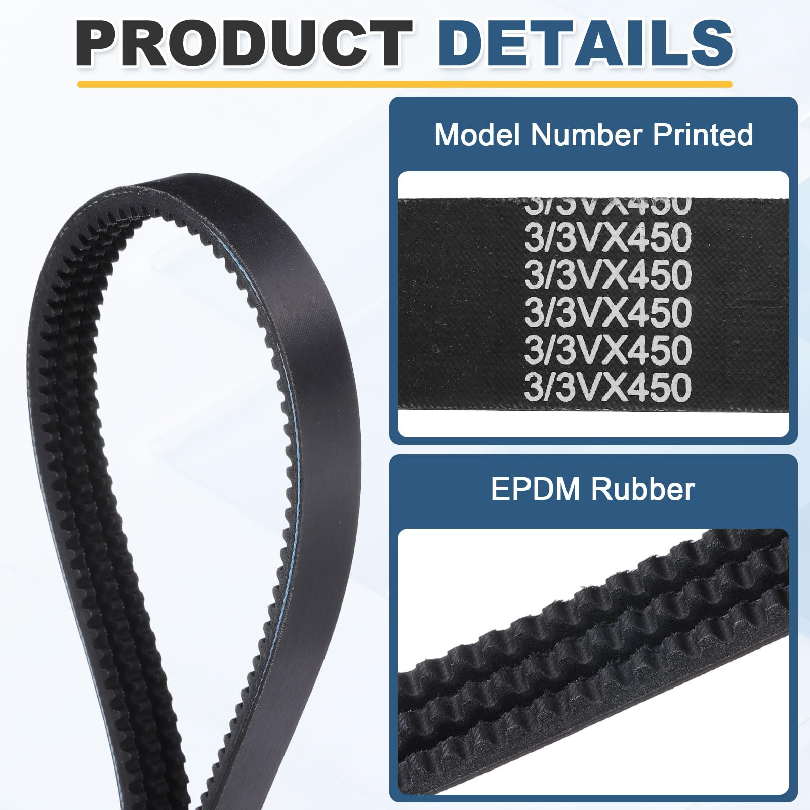 uxcell 3/3VX450 EPDM V-Belt, 3 Banded, 45" Outer Circ x 1.18" W x 0.39" Thk — Amazon image 3