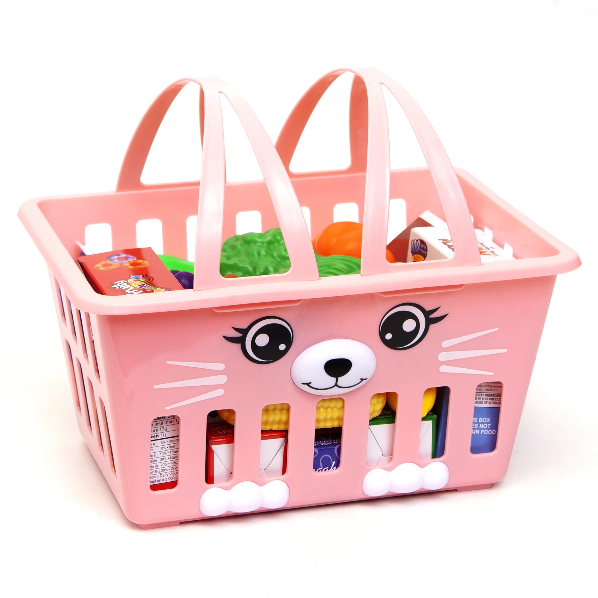 Zoo Troop: Bunny Basket - Pink Basket Playset with 16 Pcs of Play Food & 7 Pcs Food Boxes, Kitchen Pretend Play, Toy Kids Ages 2+