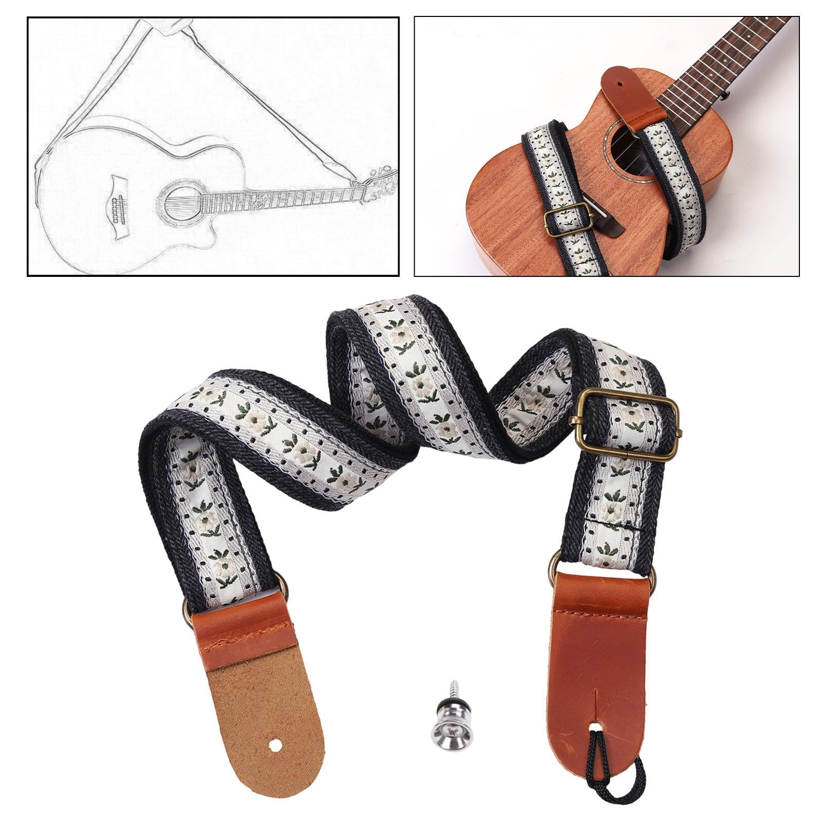 Qianly Ukulele Gurt Dekorativer Schultergurt für Viersaitige Ukulelen mit Aus Strapazierfähigem Polyester PU Als Gitarrenzubehör für Musikliebha, Style A