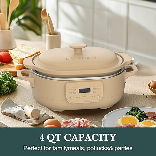 Miniatura 8 de MAGNIFIQUE - Cacerola programable de 4 cuartos de galón, olla de cocción lenta 8 en 1 con cerámica extraíble no tóxica, olla de cocción lenta, olla