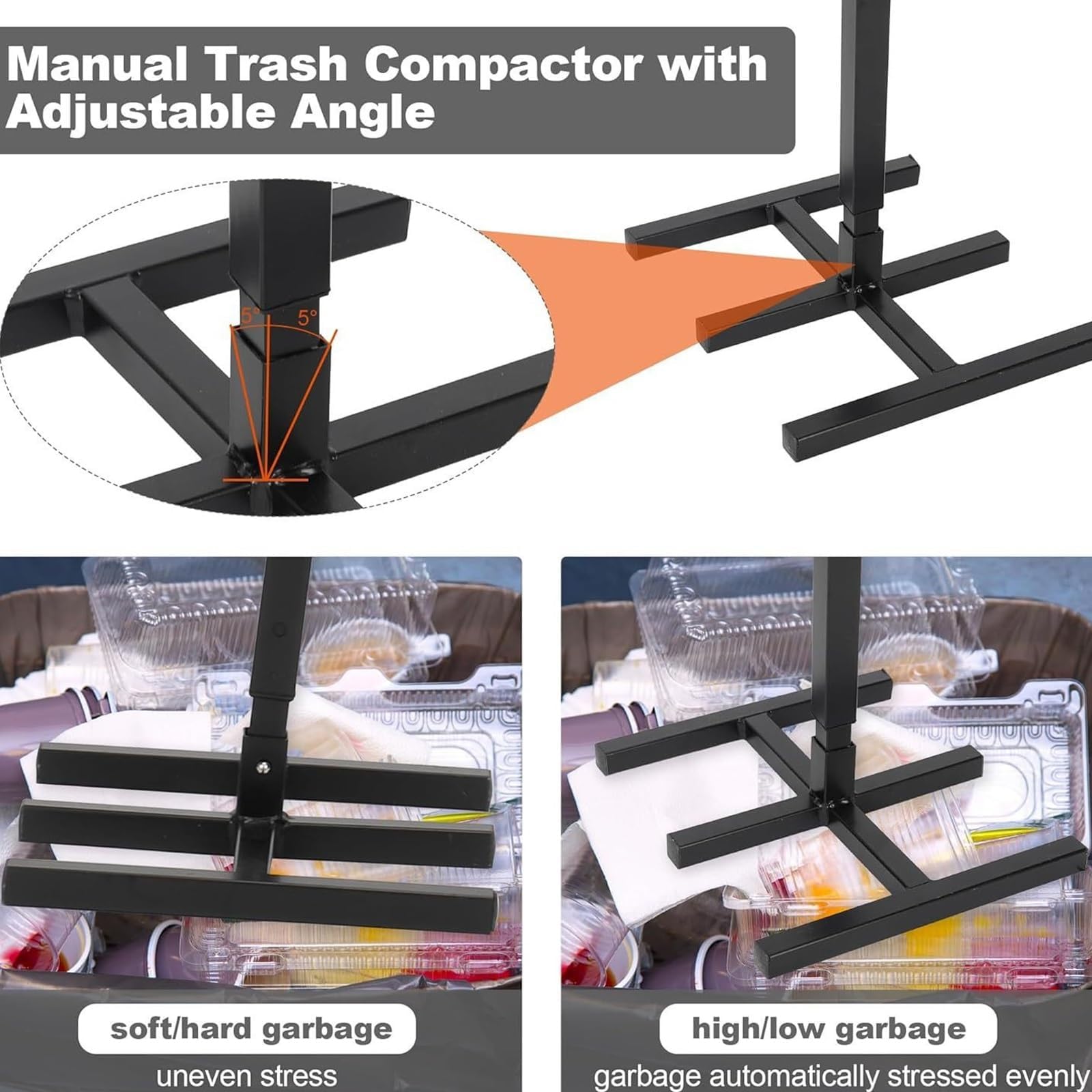 Compactador manual portátil de basura sin contacto, herramienta de reciclaje al aire libre con mango ajustable para cocina, jardín y restaurante, solución eficiente de gestión de residuos