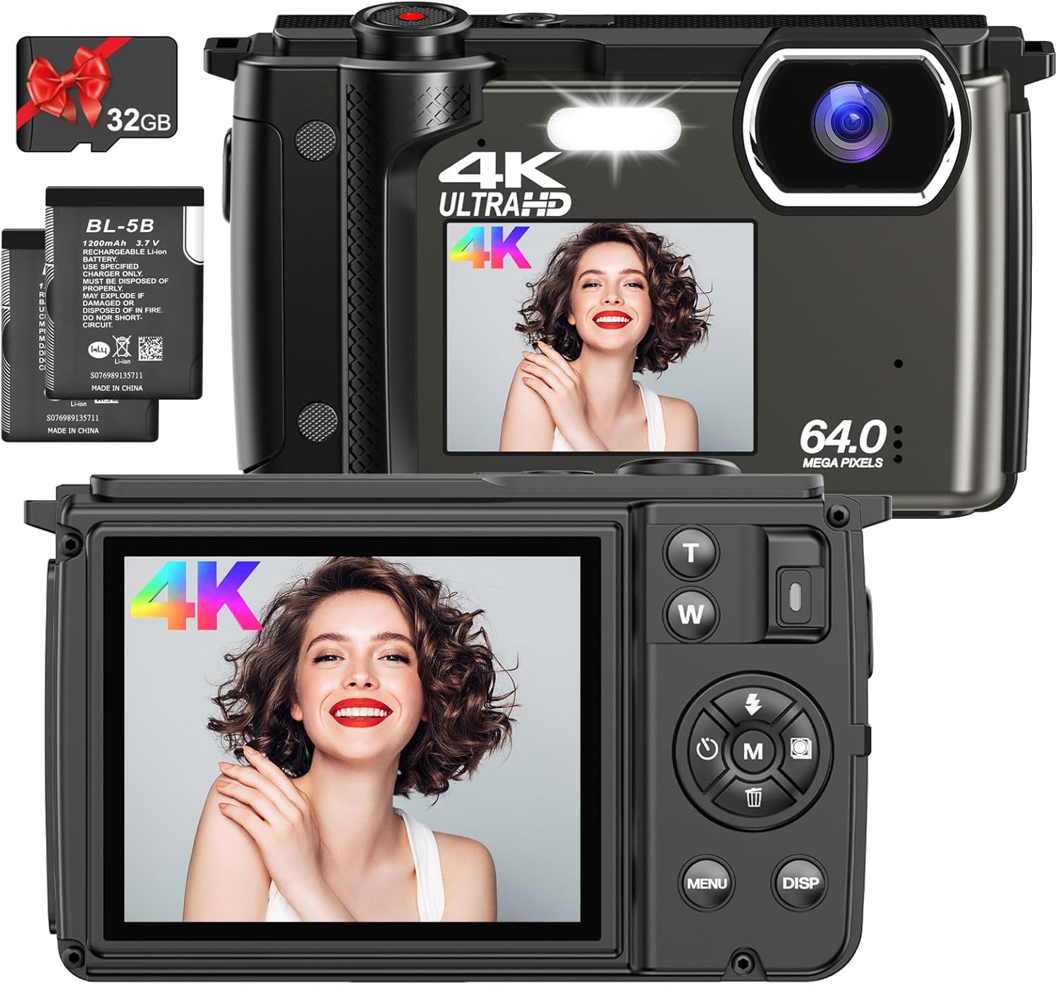 Digital Camera 4K, Vmotal UHD 64MP Photo 4K Video 60FPS Dual Screens 2.
