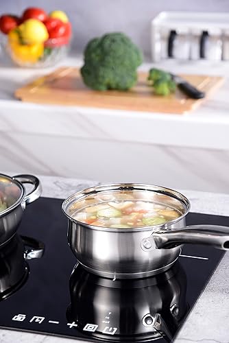 Miniatura 6 de Juego de utensilios de cocina de acero inoxidable listos para inducción de 12 piezas con tapa de vidrio juegos de utensilios de cocina plateados de