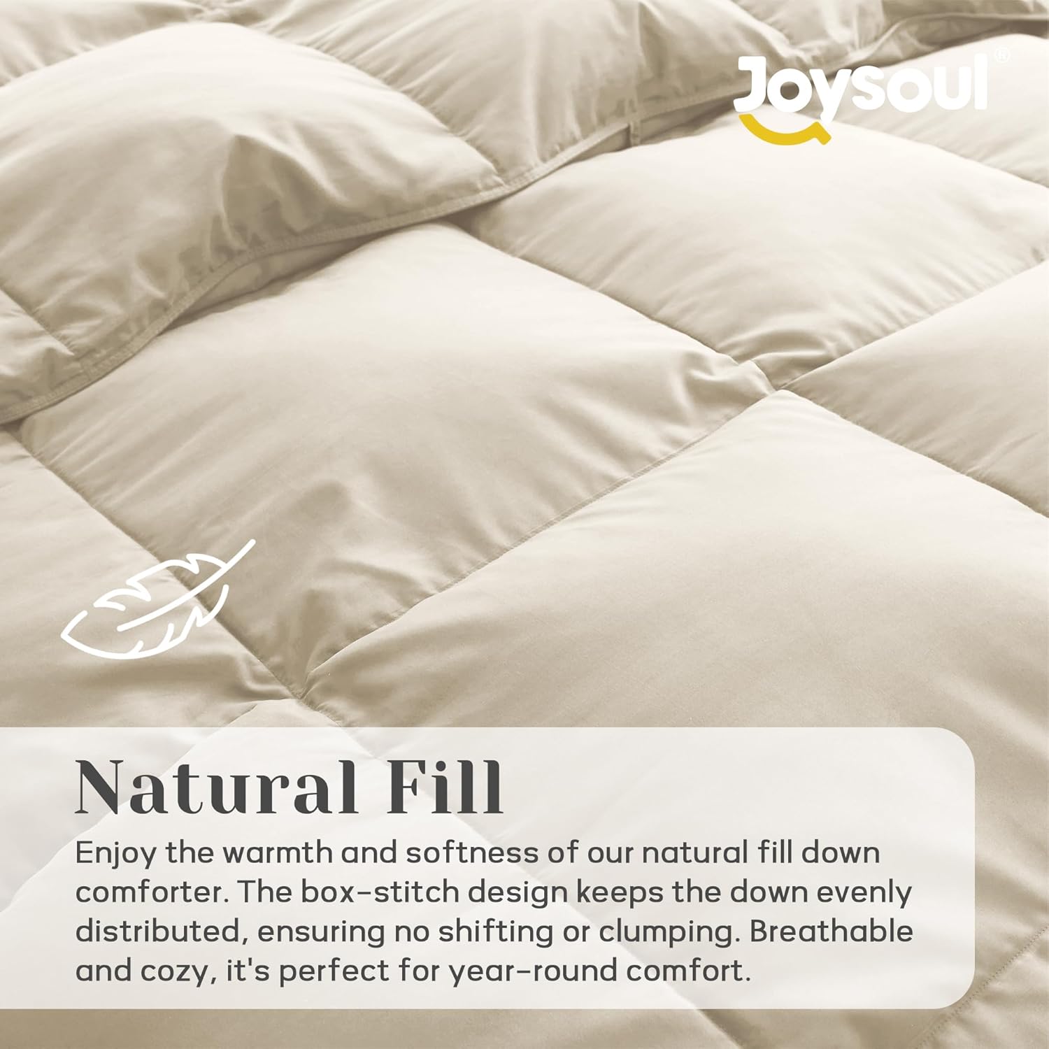 Joysoul Queen Size Down Comforter - All Season Ultra Soft Goose Down & Feather Fiber Fill, Luxury Hotel Cream Duvet Insert with Corner Tabs (88" X 88") - Image 3