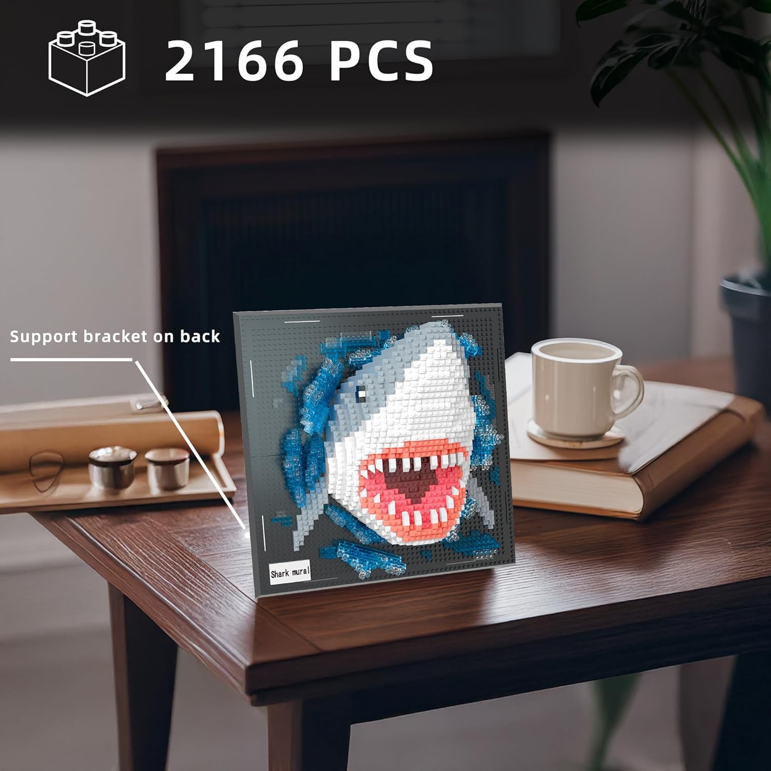 Mini Building Blocks Set Shark Mural - 3D Cute Animal Wall Art Shark Craft Kit Micro Mini Block Bricks Creative Ideals Building Toy, Collectible Architecture Decoration, Party Favor for Adult, 2166PCS - Image 3