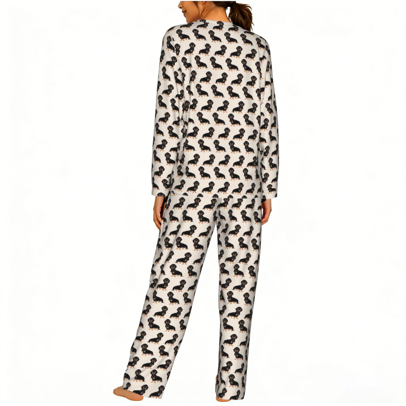 Pigiama da donna a maniche lunghe con stampa cane carino set pigiama morbido elastico coulisse casual Daywear