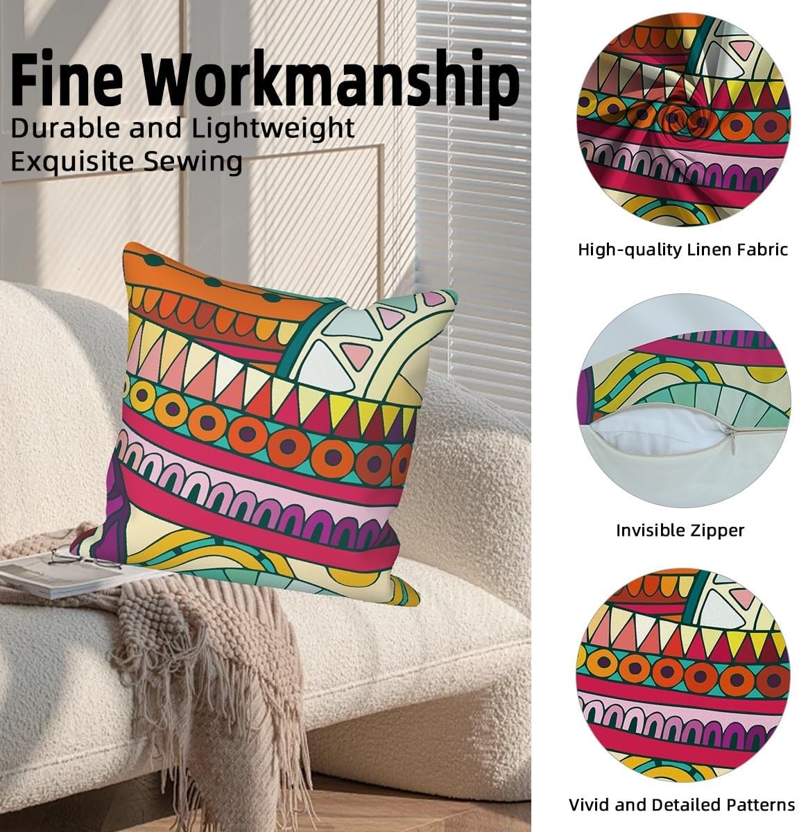 Bohemian Style Throw Pillow Covers 18"x18" Set of 4, Boho Pillowcase Vintage Flowers Cushion Cover for Couch Sofa Bed Chair Living Room Farmhouse Indoor Outdoor Home Decorative