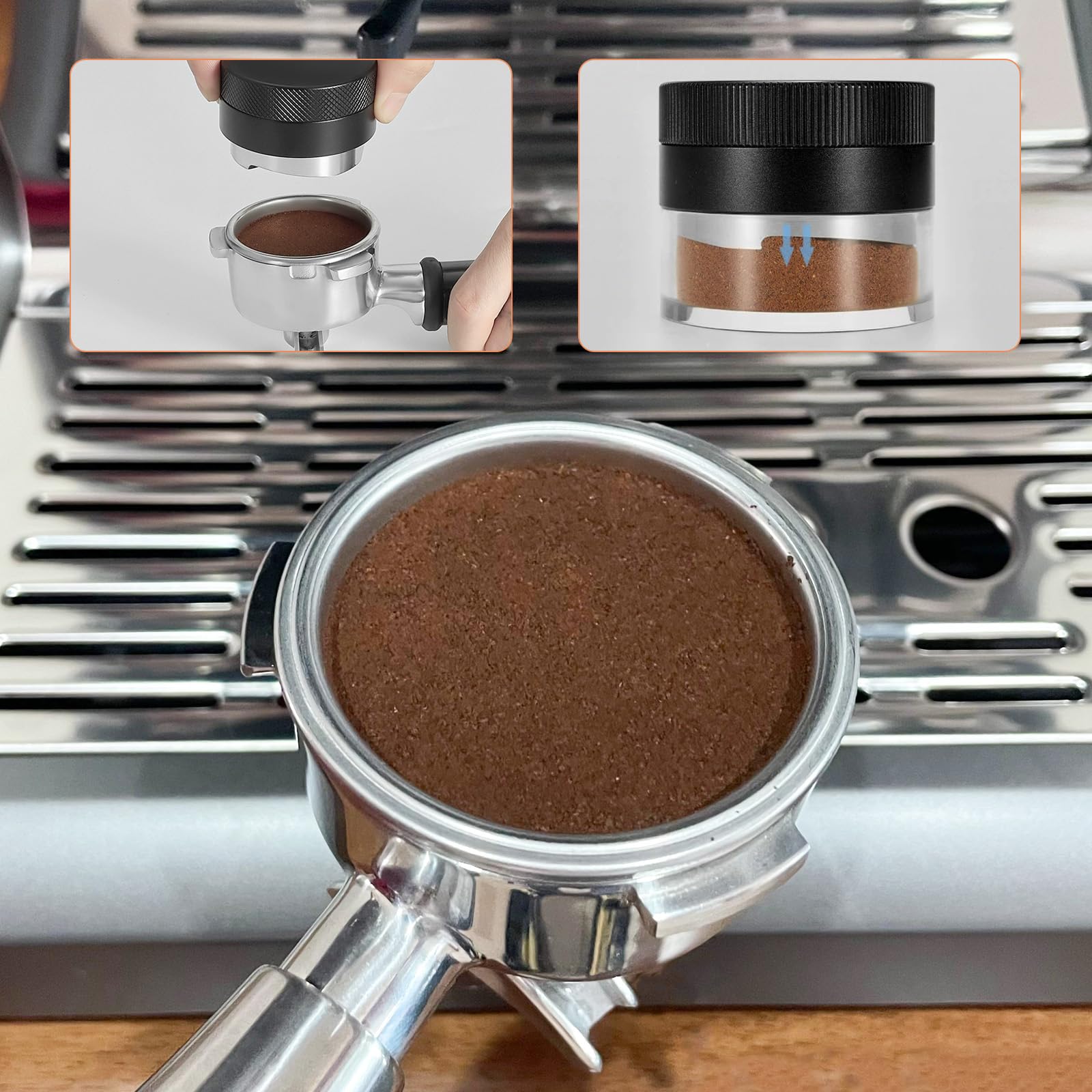 Livellatore Per Caffè 58 Mm In Acciaio E Legno: Distributore Regolabile Per Pressino Manuale, Strumento Per Estrazione Uniforme Del Caffè