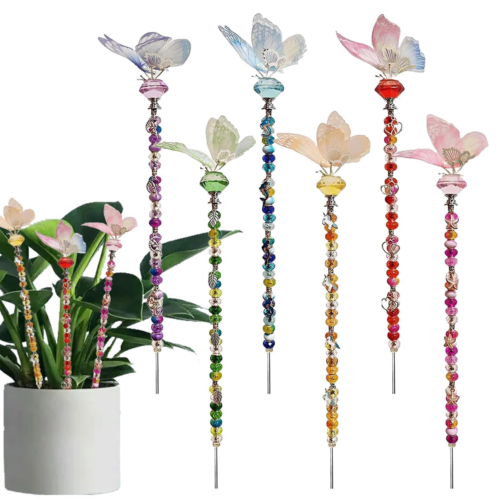 Kit Di Paletti Da Giardino Con Perline Bacchetta Farfalla Colorata | Kit Di Pali Da Giardino Con Perline A Bacchetta Fatata Per Matrimonio, Compleanno, Festa, Patio, Esterno, Paesaggio, Prato E