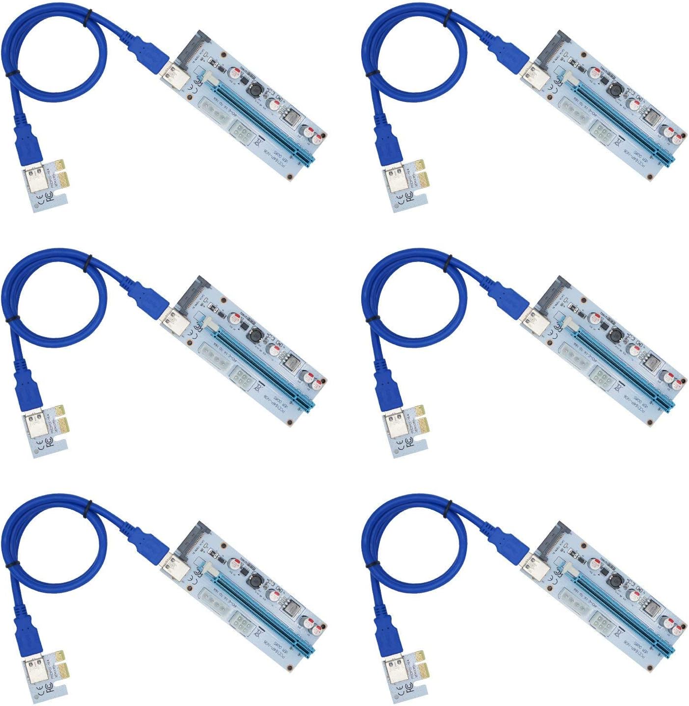 EXPLOMOS Latest PCI-E Express Cable 1X to 16X Graphics Extension Ethereum ETH Mining Powered Riser Adapter Card, 60cm USB 3.0 Cable, 4 Solid Capacitors (VER 008S, 6-Pack)