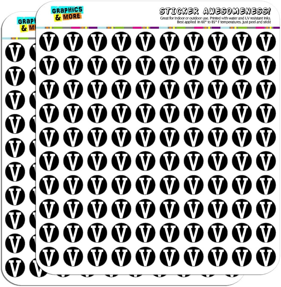 Letter V Initial Black White 1/2 (0.5) Planner Calendar Scrapbooking Crafting Stickers - Opaque