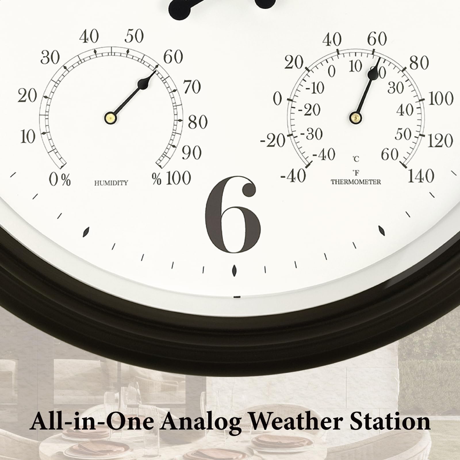 Maison Outdoor-Uhren für Terrasse, groß, wasserdicht, mit Thermometer, ölgerieben, Bronze-Schwarz
