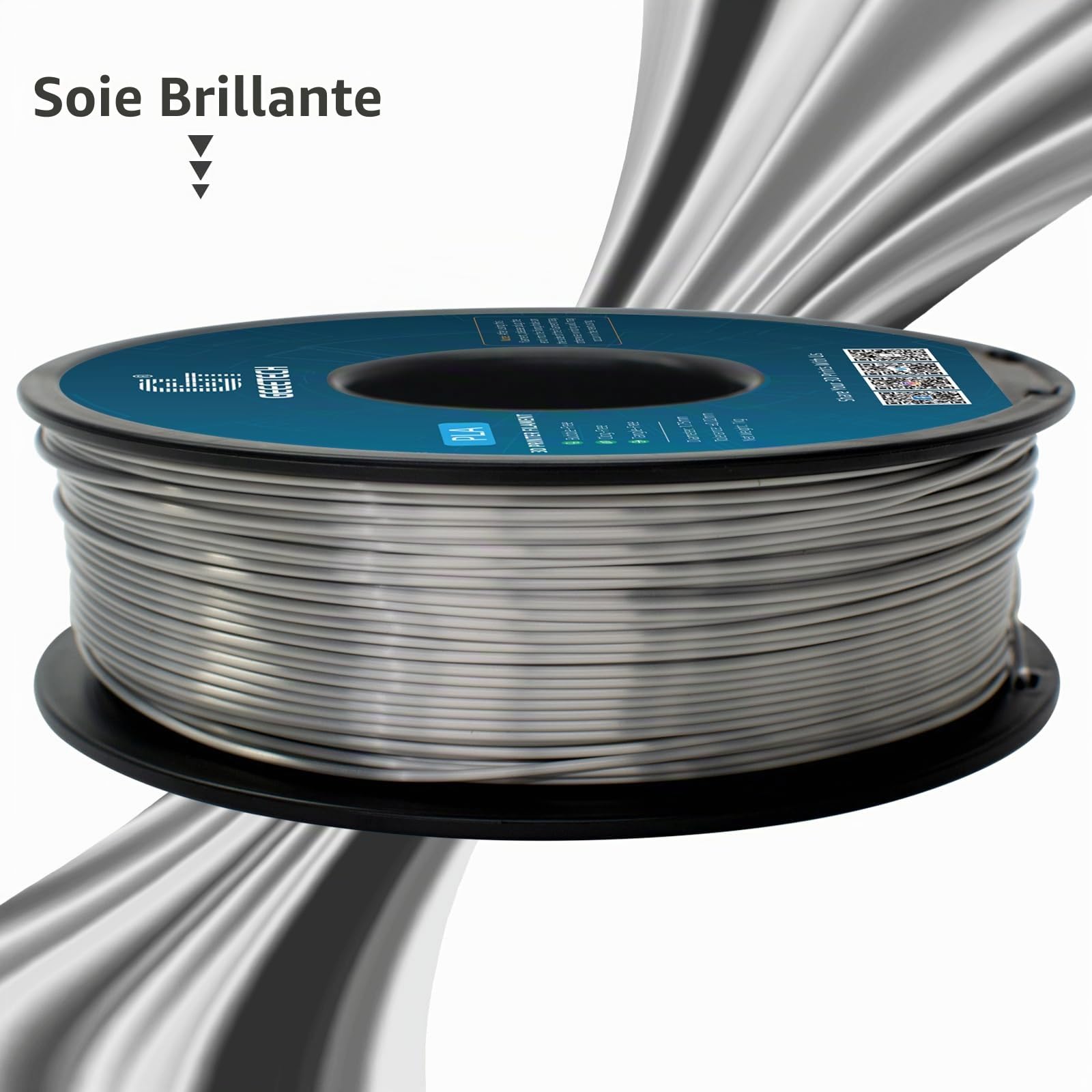 GEEETECH Filament PLA Silk 1.75mm,PLA Soie pour Imprimante 3D,Précision dimensionnelle +/- 0,02 mm,Soie Argent